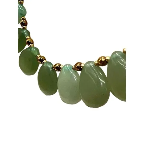 NEW Green Aventurine Stone Gold Tone Beads Bib Necklace - Picture 8 of 14